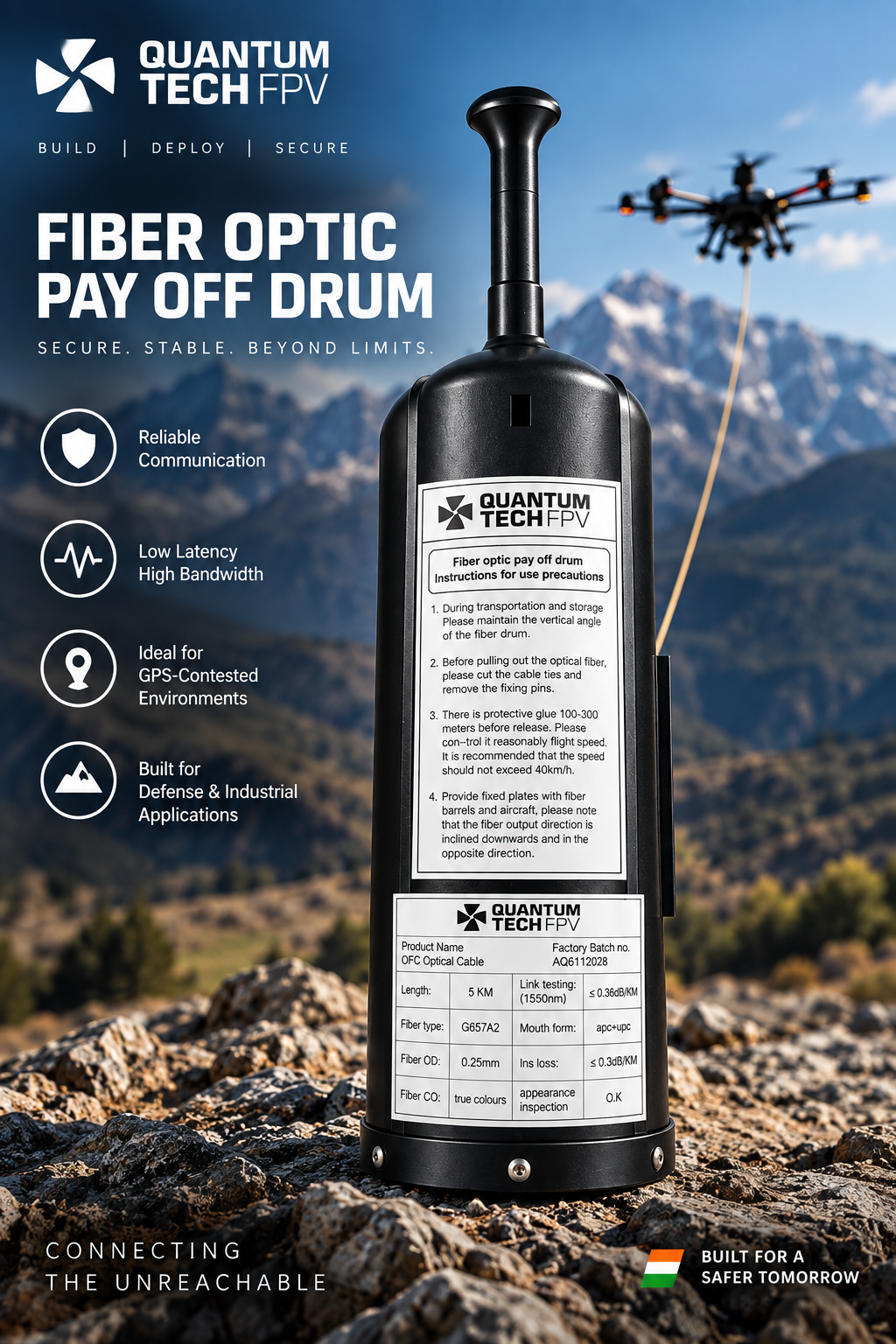 Quantum Tech FPV optic fiber pay-off drum, front view